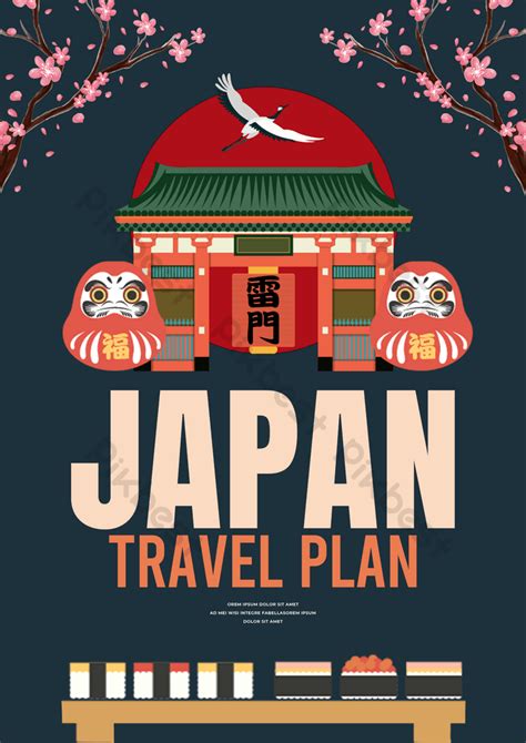Sakura Sushi Japanese Tourism Plan Cartoon Poster Psd Free Download