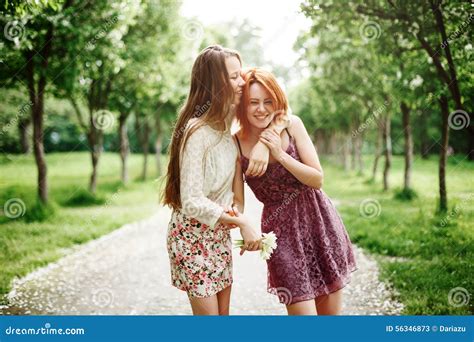 Two Young Happy Girls Having Fun In The Park Stock Image Image Of Street Healthy 56346873