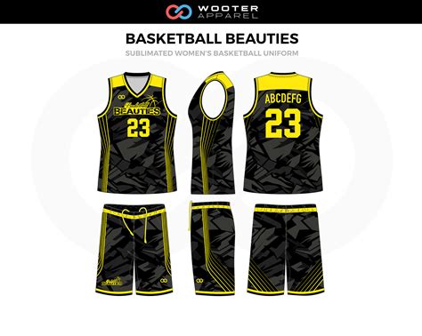 Basketball Beauties Black Yellow Grey Custom Basketball Uniforms