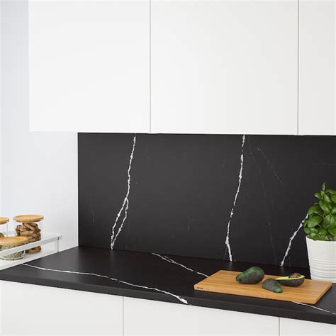 RÅHULT Spesialtilpasset veggplate, matt svart, marmormønstret kvarts - IKEA