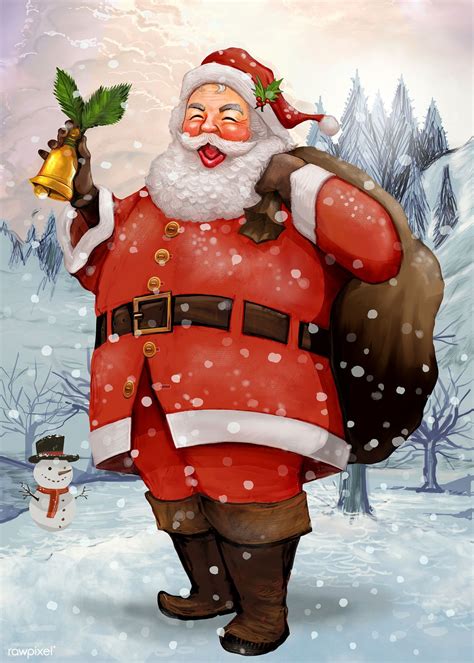 Hand Drawn Cheerful Santa Claus Carrying A Presents Sack Premium