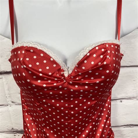 victorias secret sexy little things red white polka dot lingerie lace teddy 34b ebay