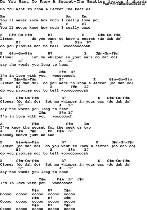 do you want to know a secret guitar chords for songs lyrics and chords beatles guitar the