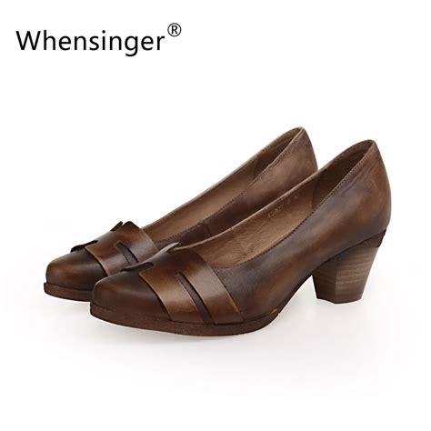 Whensinger 2016 Women Pumps 55cm Rough Heels Female Shoes Fashion Retro Slip On Fall Grain