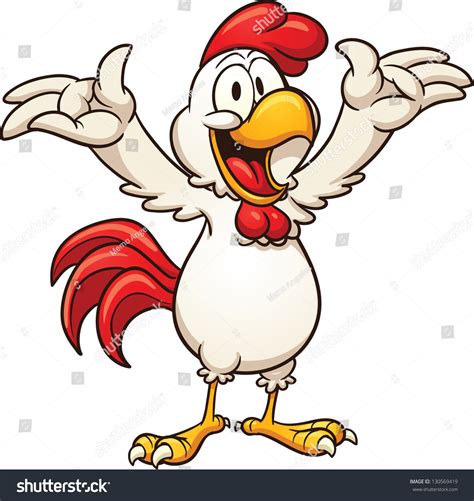 Happy Cartoon Chicken Raised Arms Vector Stock Vector