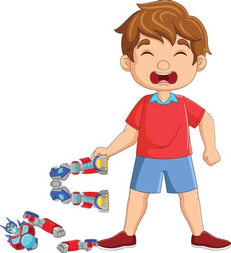 Cartoon Little Boy Crying Because Robot Toy Broken 15219811 Vector Art