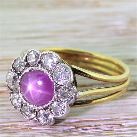 Victorian Pink Star Sapphire And Old Cut Diamond Cluster Ring Circa 1870