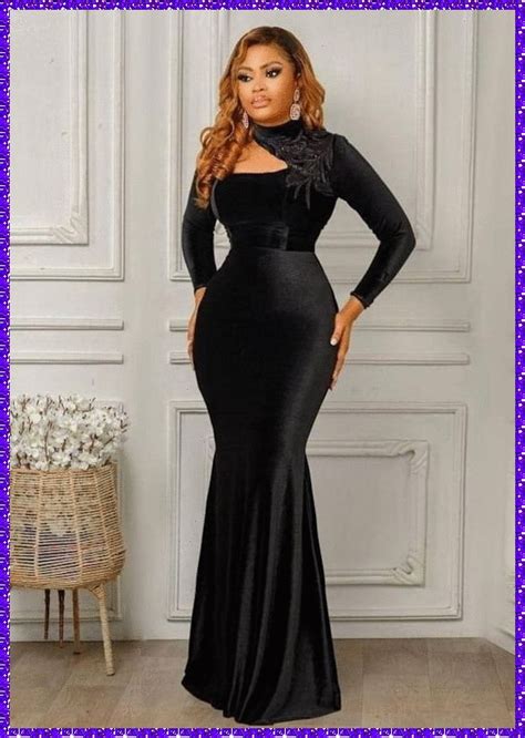wedding guest black velvet gown owanbe aso ebi dress women dress african lace gown in 2023