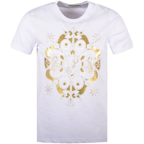 Versace Jeans Whitegold Foil Print Logo T Shirt Men From