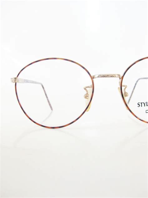 Vintage Mens Round Wire Rim Tortoiseshell Glasses Eyeglasses Etsy Tortoise Shell Glasses