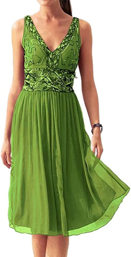 heine damen kleid abend kleid grün mit pailletten in größe 34 pailletten grün amazon de bekleidung
