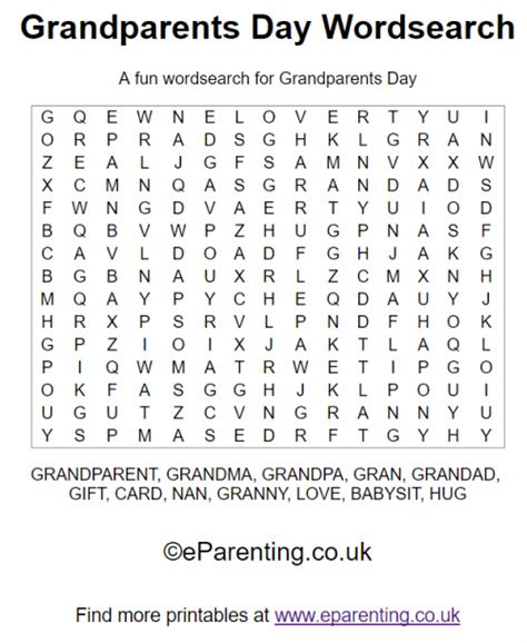Grandparents Day Printable Wordsearches Grandparents Day Activities