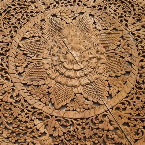 Floral Hand Carved Wooden Wall Art Panel Headboard Wall Panels