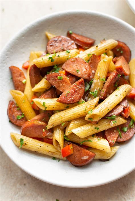 This smoked sausage pasta recipe is quick, uses a handful of everyday ingredients, and it'll hit the spot on busy weeknights!. Simple Balsamic Smoked Sausage Pasta • Salt & Lavender