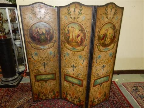 Stunning Antique Hand Painted Room Divider Dressing Screen