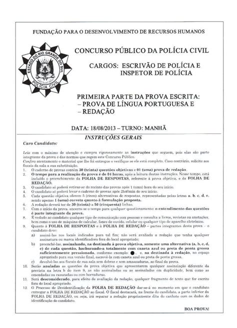 Prova Do Concurso Da Policia Civil Rio Grande Do Sul Português