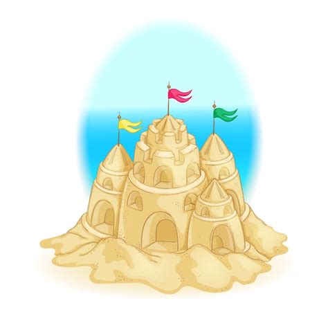 Premium Vector Sand Castle With Towers And Flags Beach Summer