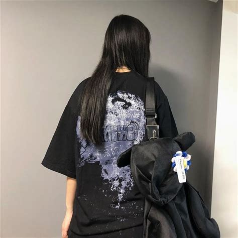Black Grunge Rock Print Oversized T Shirt In 2020 Black Grunge Aesthetic Clothes Oversized