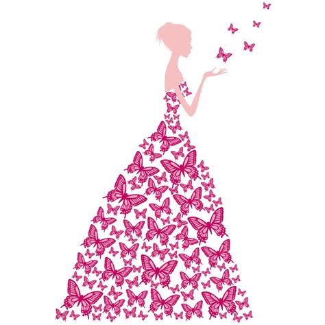 Lady With Butterflies Pink Wall Sticker Wall