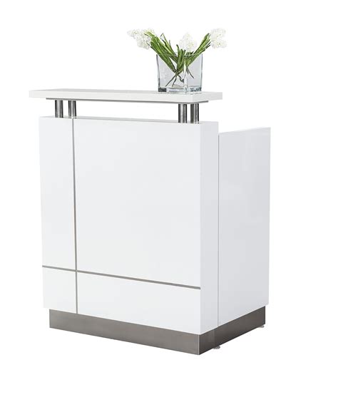 Buy Small Modern Gloss White Reception Desk With Quartz Counter Top