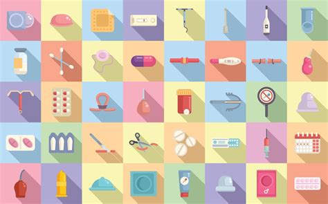 Contraceptives Icons Set Flat Vector Birth Control Vector Art