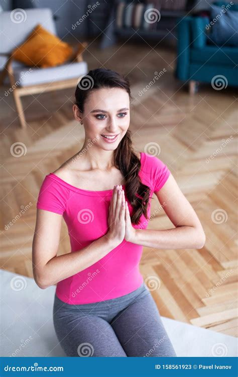 yoga girl in lotus position in the living room stock image image of living lotus 158561923
