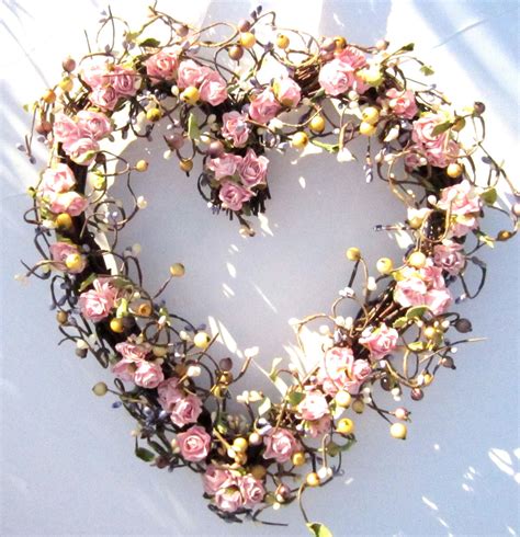 Heart Shaped Wreath Pink Roses And Purple Berries