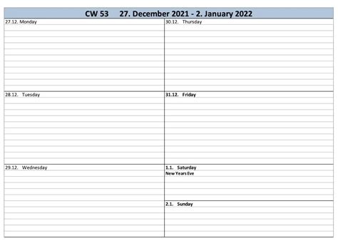 Free Weekly Calendar Excel Template For 2022