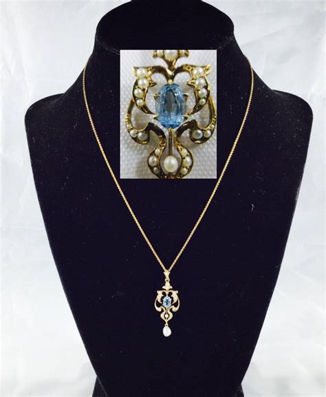 Vintage 14k Gold Victorian Style Faceted Blue Topaz Pearl Pendant