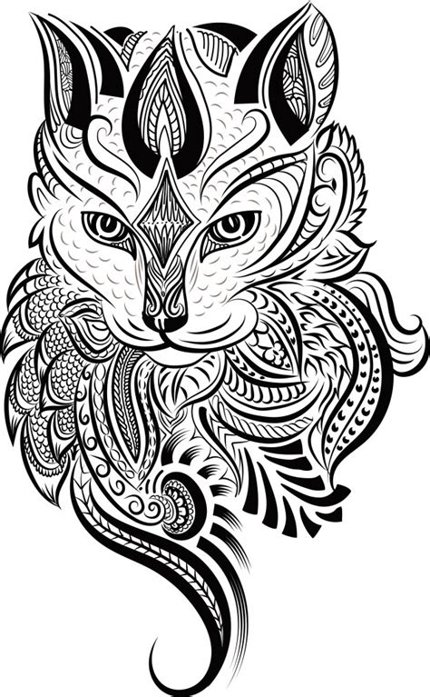 Coloriage mandala loup impressionnant stock méchant loup à. Cabeza de gato zentangle estilizado doodle | Vector Premium