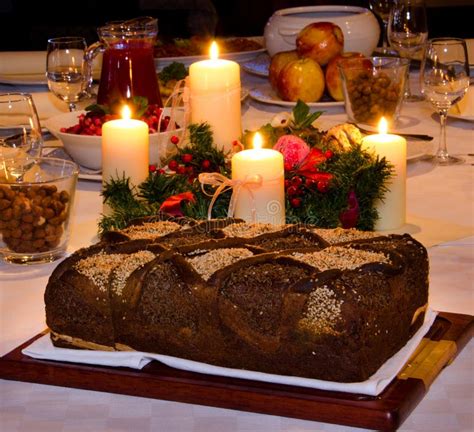 Traditional Christmas Eve Dinner Table Stock Image Image Of