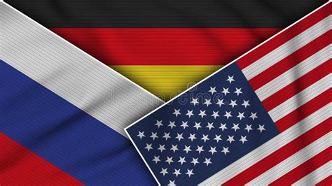 Germany United States Of America Russia Flags Together Fabric Texture