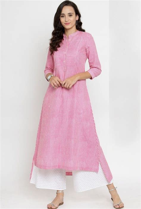 Pink Printed Kurti Long Top High Neck Kurti Design Full Sleeves
