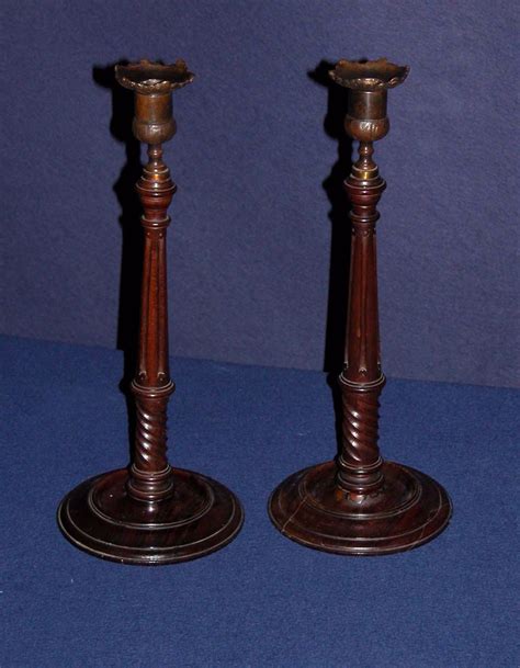 Pair Of Mahogany Turned Candlesticks Denton Antiques