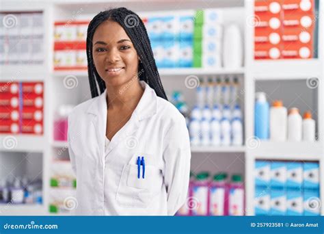 African American Woman Pharmacist Smiling Confident Standing At