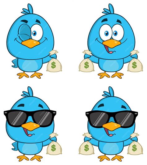 Premium Vector Cute Blue Bird Cartoon Character