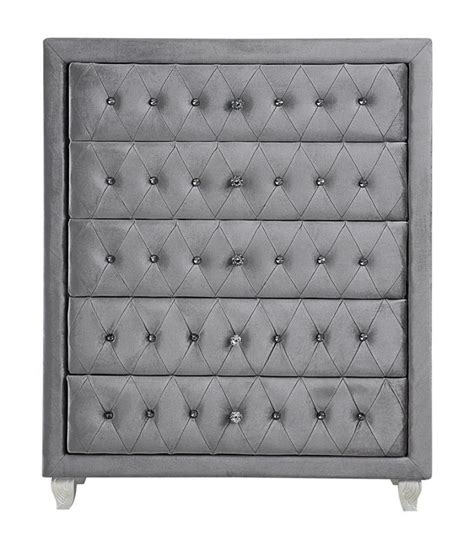 Glam Gray Velvet King Bedroom Set 6pcs Coaster 205101ke Deanna Buy