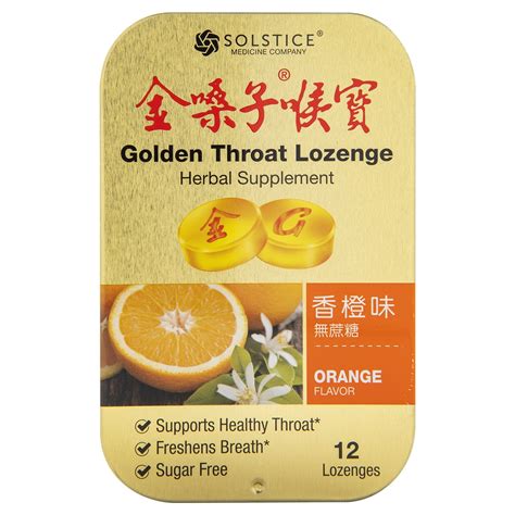 Golden Throat Lozenge Herbal Supplement Orange Flavor 12 Lozenges