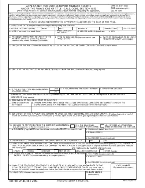 Dd Form 149 Download Fillable Pdf Application For Correction Of