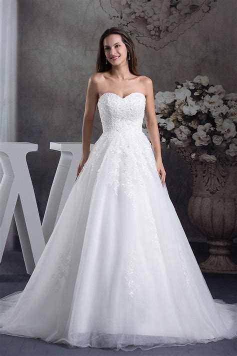Princess Ball Gown Sweetheart Corset Beaded Lace White Tulle Wedding