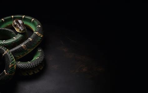 Premium Ai Image A Green Snake With Gold And Green Scales Sits On A