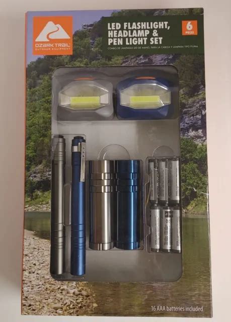 Ozark Trail 6pc Led Flashlight Headlamp Penlight Combo Set Batteries