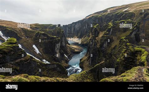 Fjaðrárgljúfur Canyon Deep Gorge Tuff Rock Near Kirkjubaer On The