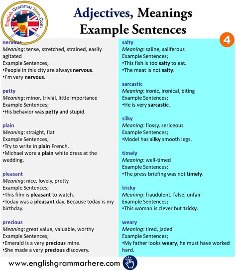 Adjectives Meanings Example Sentences In English Examples Of