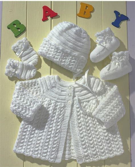 Baby Knitting Pattern Pdf Matinee Coatjacket Mitts Bonnet Etsy Uk
