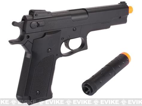 De M9 Elite Full Size Airsoft Spring Powered Pistol W Mock Silencer