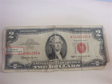 Vintage 1963 2 Two Dollar Paper Bill Red Seal Note