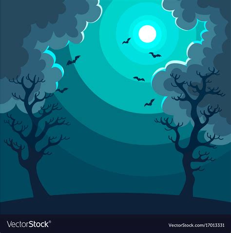 Mysterious Night Landscape With Moon In Dark Sky Vector Image