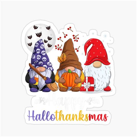 Saver Prices Tops Bornmens Tops Happy Hallothanksmas Gnomes Halloween Thanksgiving Christmas T