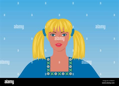 Swedish Traditional Woman With Colors Of Swedish Flag In Dress Vector Illustration Stock Vector
